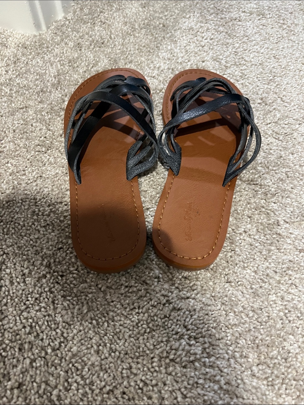 Universal Thread Black Braided Strap Slide Sandals with Brown Footbed